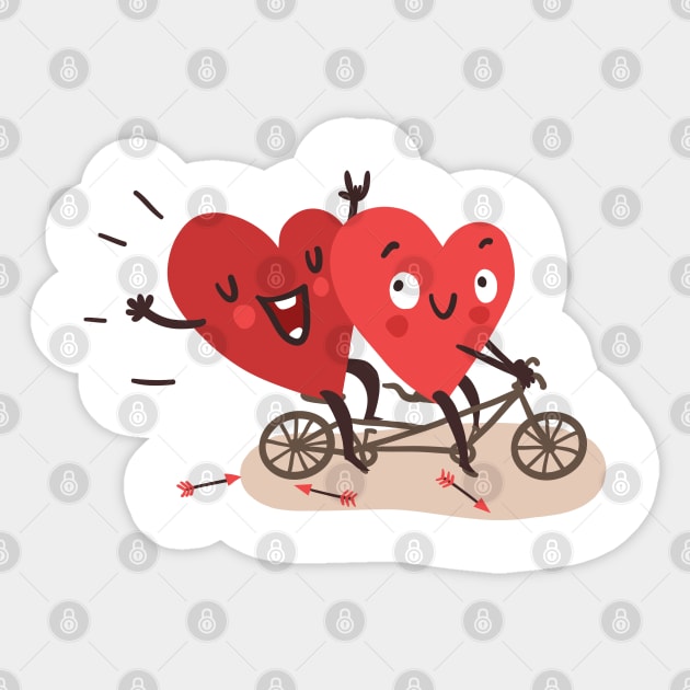 Two happy hearts biking Sticker by Animatarka